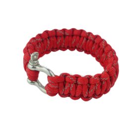 O Shape Buckles Paracord Survival Bracelet With Survival Whistle, Red